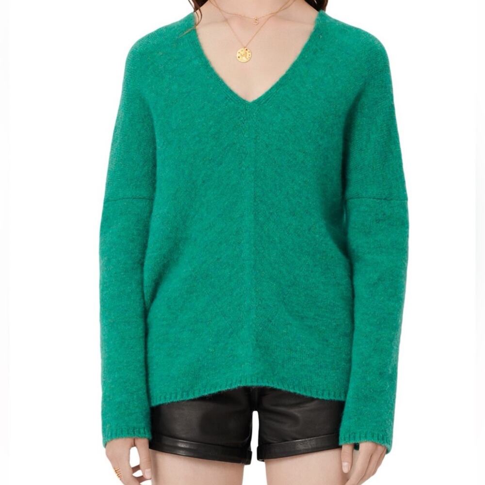 Maje Emerald Green Double V Neck Wool Mohair Blend Sweater 1 S